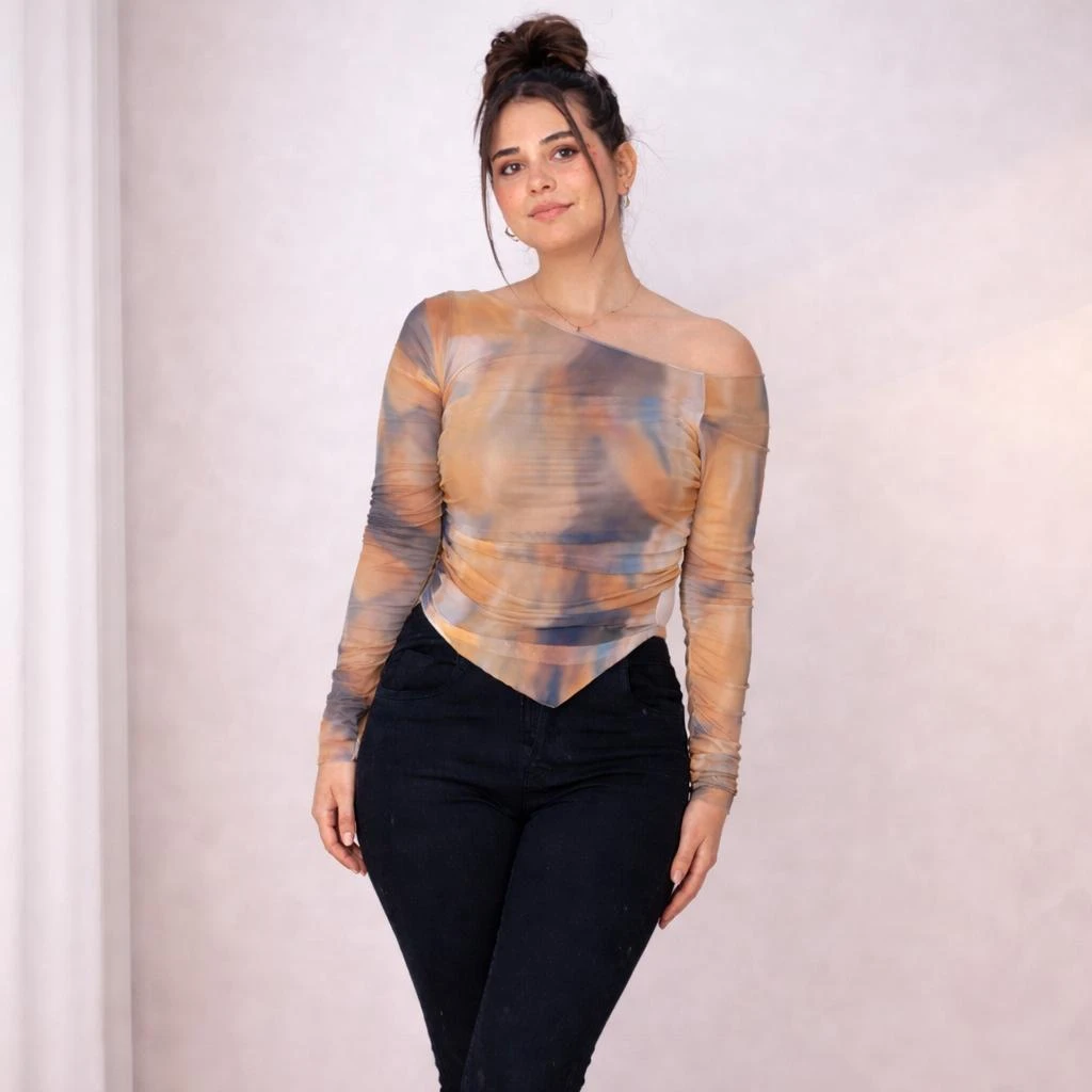 elegant off-shoulder fitted tulle top